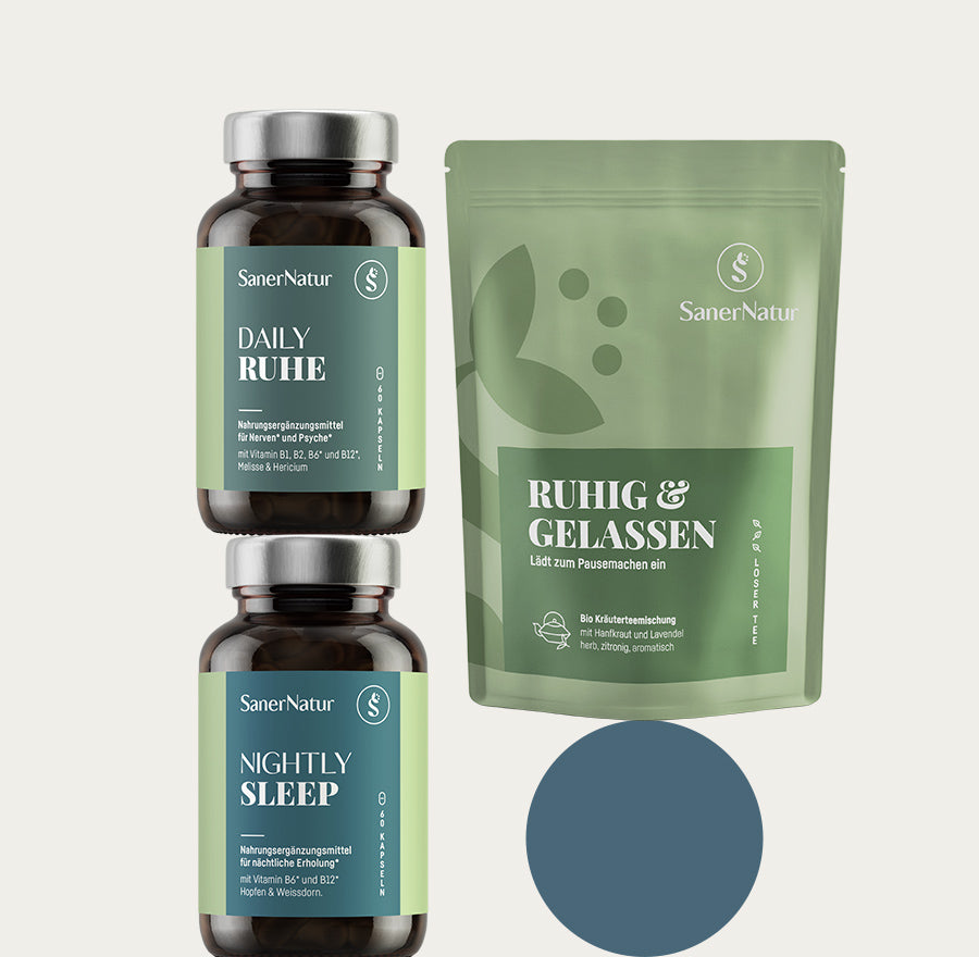 Relax-Bundle – enthält Daily Ruhe, Nightly Sleep und Bio-Teemischung Ruhig & Gelassen