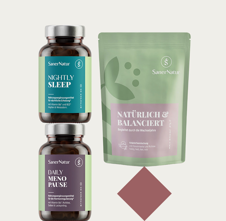 Menopause-Bundle – enthält Nightly Sleep, Daily Menopause und Bio-Teemischung Natürlich & Balanciert
