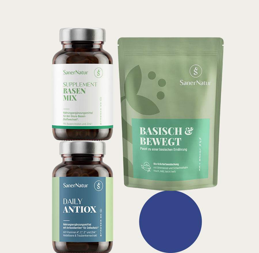 Muskel-Bundle – enthält Supplement Basen Mix, Daily Antiox und Bio-Teemischung Basisch & Bewegt