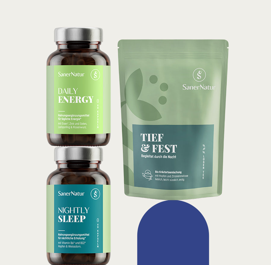 Schlafgut-Bundle – enthält Daily Energy, Nightly Sleep und Bio-Teemischung Tief & Fest