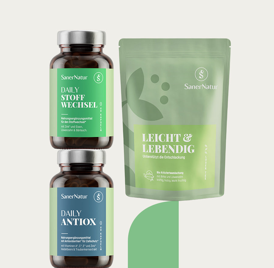 Stoffwechsel Bundle – enthält Daily Stoffwechsel, Daily Antiox und Bio-Teemischung Leicht & Lebendig