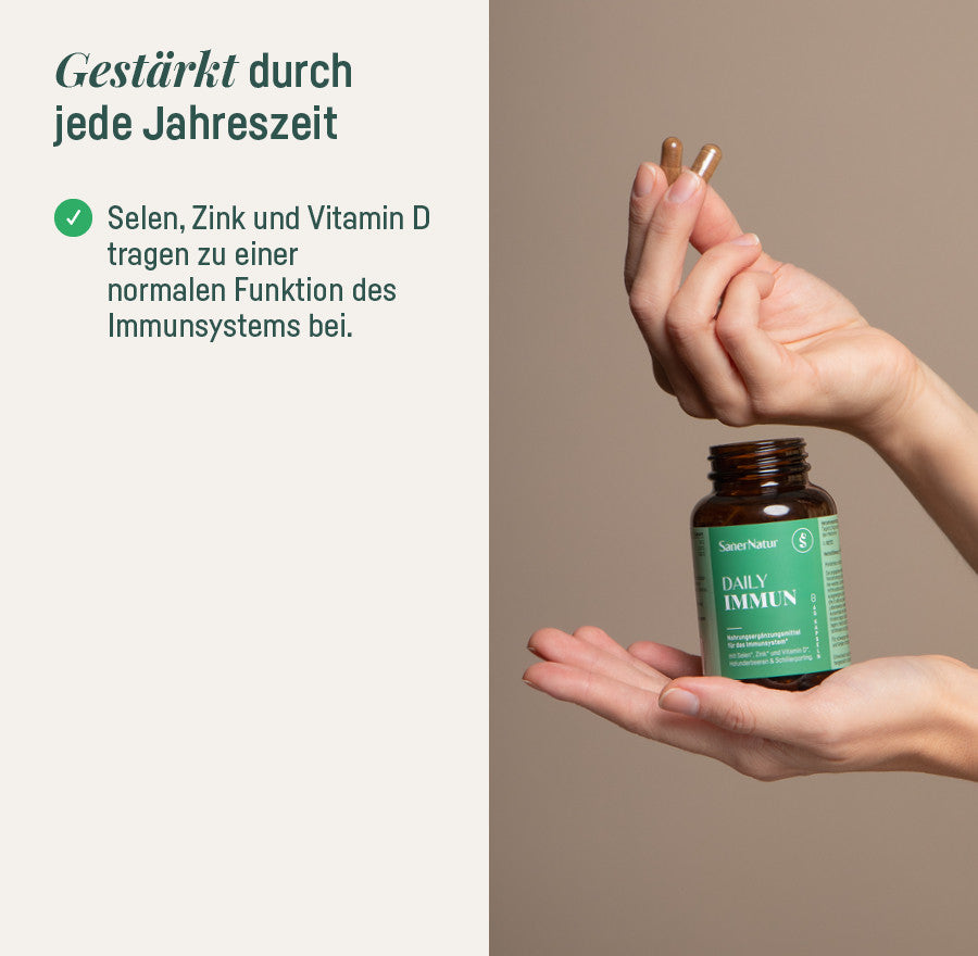 Daily Immun – gestärkt durch jede Jahreszeit, Hand mit Dose