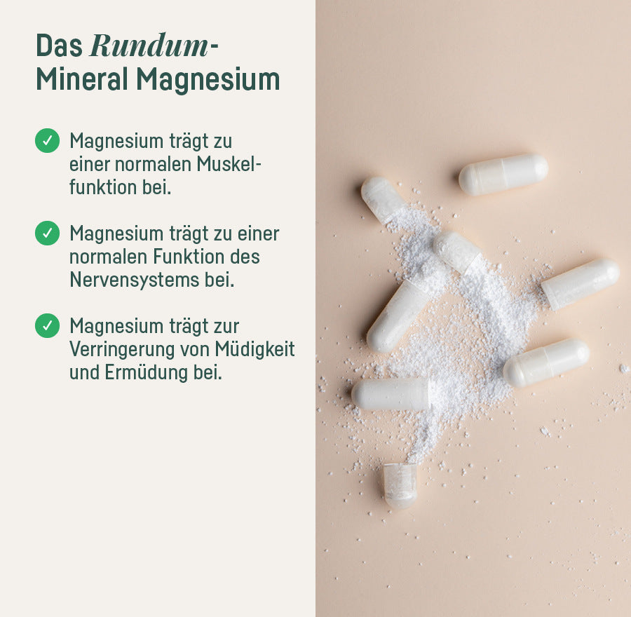 Supplement Magnesium – das Rundum-Mineral Magnesium, Kapseln mit Pulver