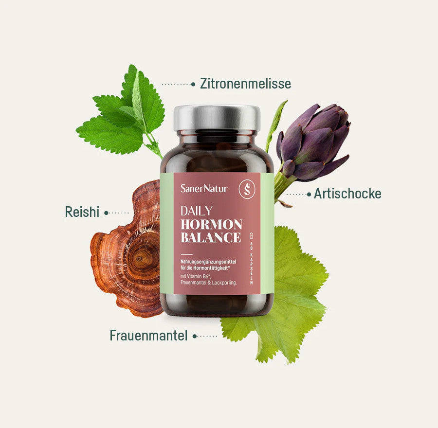 Daily Hormon Balance – Dose mit Pflanzen: Zitronenmelisse, Reishi, Artischocke, Frauenmantel