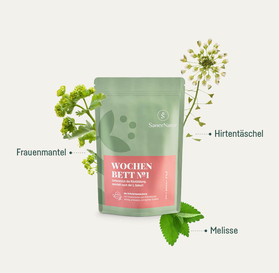 Bio-Teemischung Wochenbett No. 1 – Beutel mit Pflanzen: Frauenmantel, Hirtentäschel, Melisse