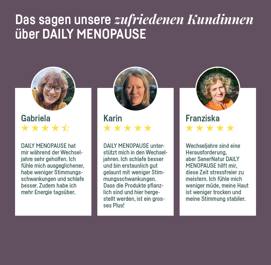Daily Menopause – Erfahrungsberichte von Kundinnen mit 5-Sterne-Bewertungen