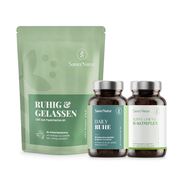 Nerven-Bundle – enthält Supplement B-Komplex, Daily Ruhe und Bio-Teemischung Ruhig & Gelassen