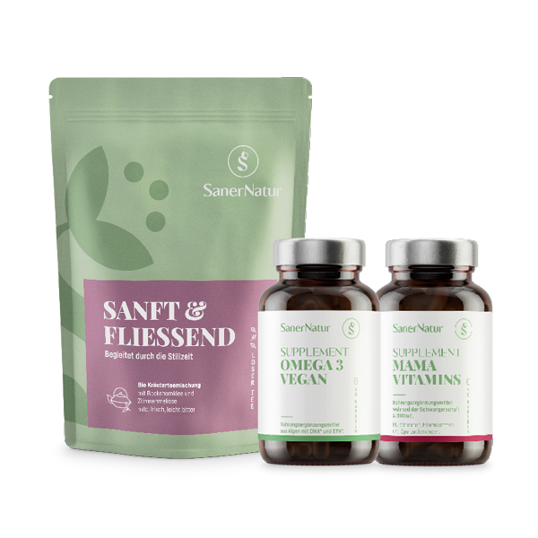 Stillzeit-Bundle – enthält Supplement Omega 3 Vegan, Supplement Mama Vitamins und Bio-Teemischung Sanft & Fliessend