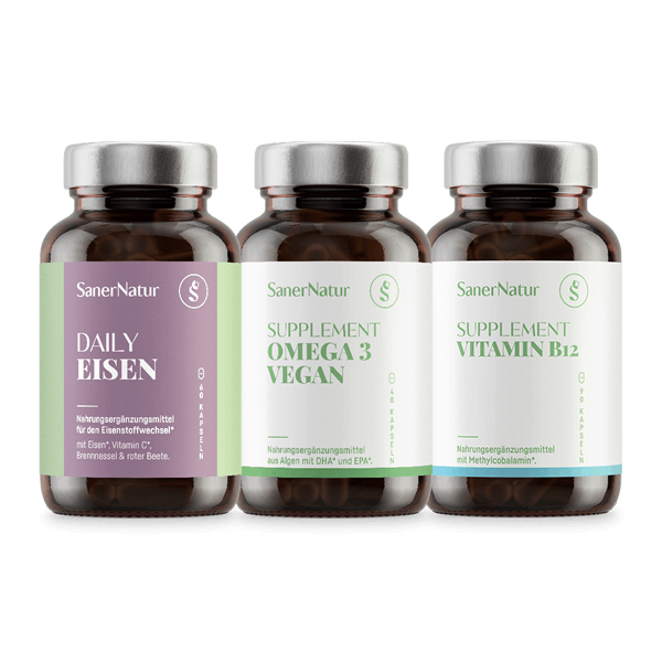 Vegi-Power-Bundle – enthält Supplement Vitamin B12, Supplement Omega 3 Vegan und Daily Eisen