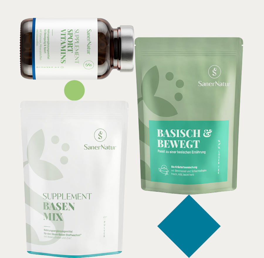 Sport-Bundle Liquid – enthält Supplement Sport Vitamins, Supplement Basen Mix Pulver und Bio-Teemischung Basisch & Bewegt