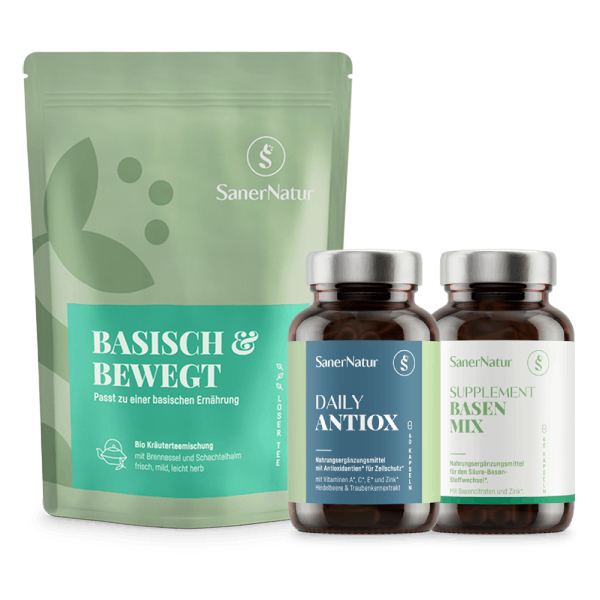 Muskel-Bundle – enthält Supplement Basen Mix, Daily Antiox und Bio-Teemischung Basisch & Bewegt