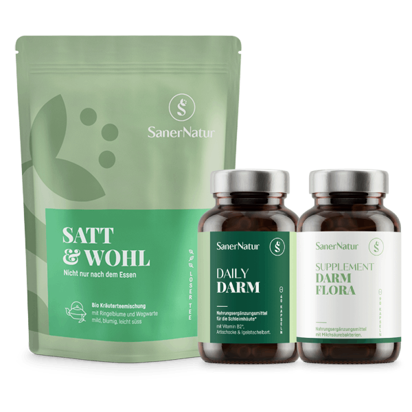 Darm-Bundle – enthält Supplement Darmflora, Daily Darm und Bio-Teemischung Satt & Wohl